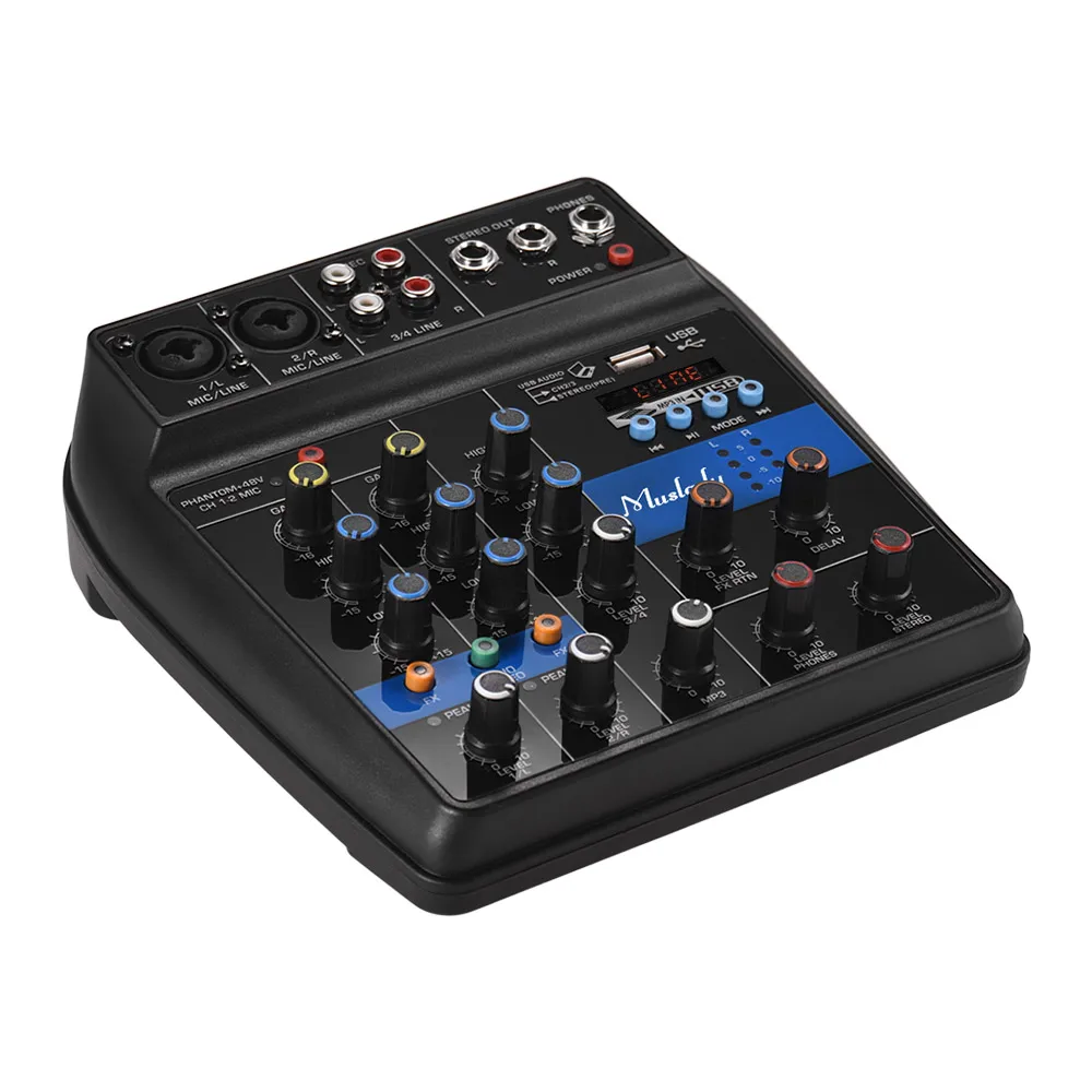 TU04 BT Sound Mixing Console Record 48V Phantom Power Monitor AUX Paths Plus Effects 4 Channels Audio Mixer with USB