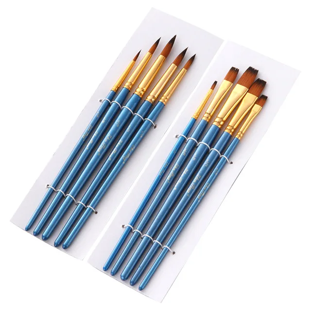 Goede 5 10 stks Nylon Haar Houten Handvat Aquarel Penseel Pen Set voor Leren Olie Acryl Schilderen Art Verf borstels Levert