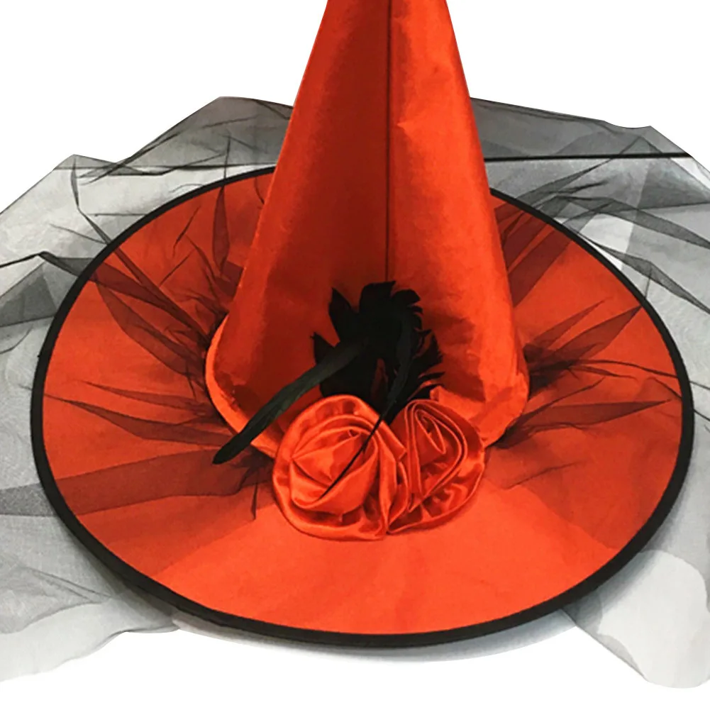 

Halloween Witch Hat Costume Party Rose Mesh Decoration Witch Hat Cospaly Costumes Prop XH8Z