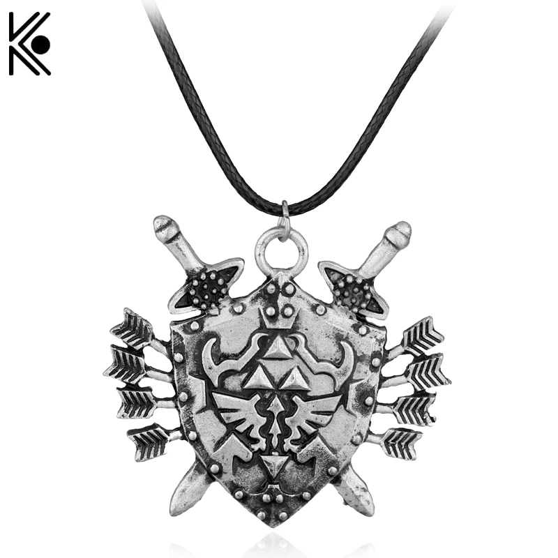 

The Legend Of Zelda Hylian Shield with Sword Arrows Necklace Cosplay High Quality Leather Necklace Statement Necklace Jewelry