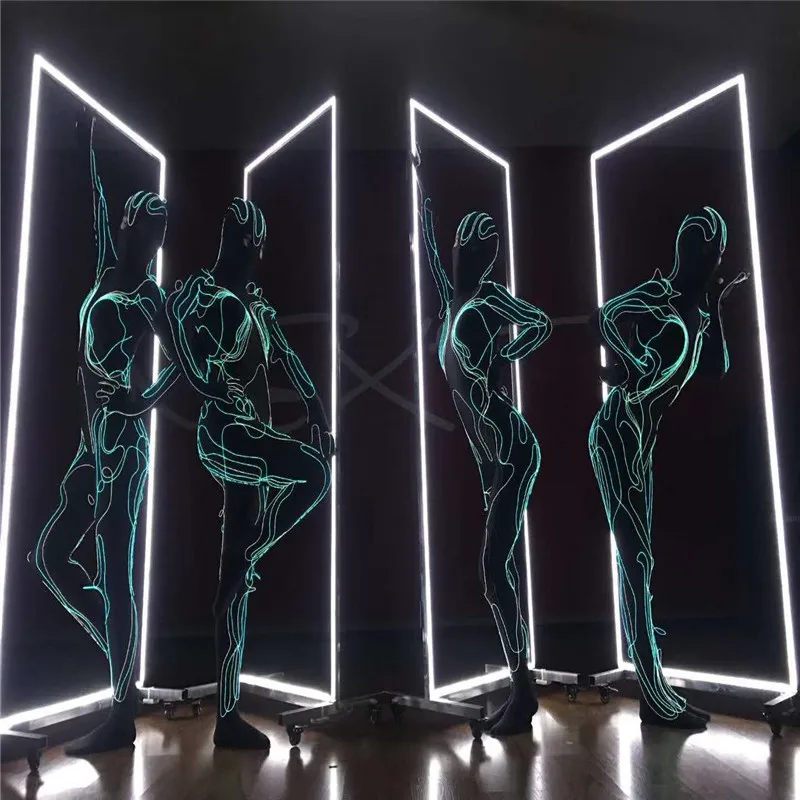 

M46 Ballroom dance led light costumes luminous cold wire lighted bodysuit female dj dress clothe party glowing outfits model bar