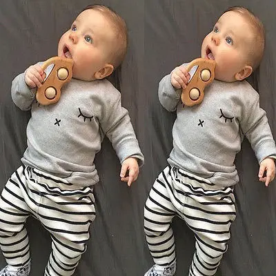 

2Pcs/set Baby Boys Girls Clothing Set Long Sleeve Top + Long Stripe Pants Outfits