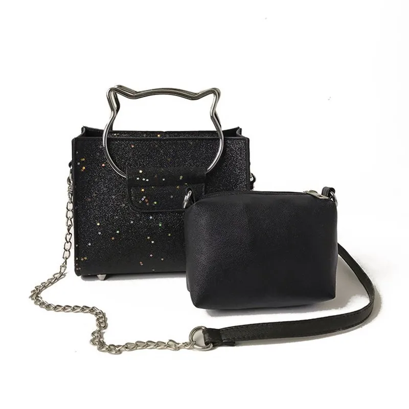 

Women's fashion solid color zipper mother bag ladies sequin leather shoulder bag Messenger bag + clutch bag purse