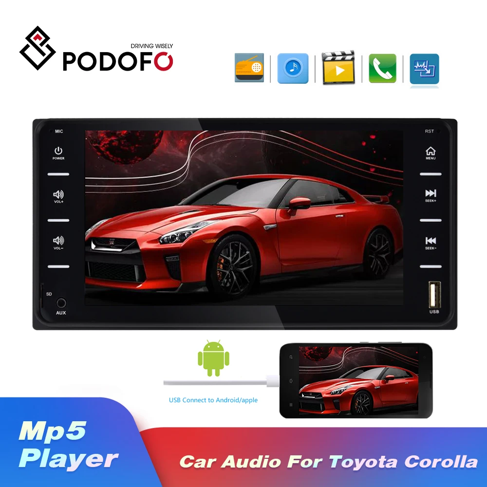 

Podofo Car Radios Car Multimedia player 7'' 2 Din Autoradio Android Mirror link Bluetooth Audio Radio Stereo For Toyota Corolla