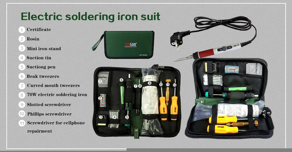 Soldering iron EU Plug 220V 70W Adjustable Temperature Electric Soldering Iron Kit+5pcs Tips Welding Repair Tweezers Hobby knife (1)