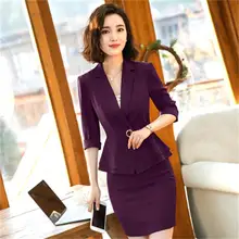 2018 New fashion business women’s office suit skirt with Half sleeves blazer set plus size jacket and skirts work wear uniform