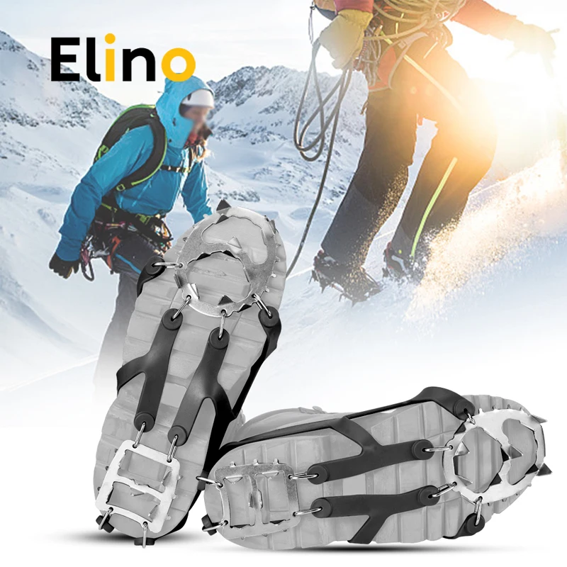 Elino Universal 18 teeth Anti Slip Steel Ice Gripper Snow Winter Shoes Spikes Climbing Grip Studs Cleats Crampons Ski Shoe Cover Elino Universal 18 teeth Anti Slip Steel Ice Gripper Snow Winter Shoes Spikes Climbing Grip Studs Cleats Crampons Ski Shoe Cover