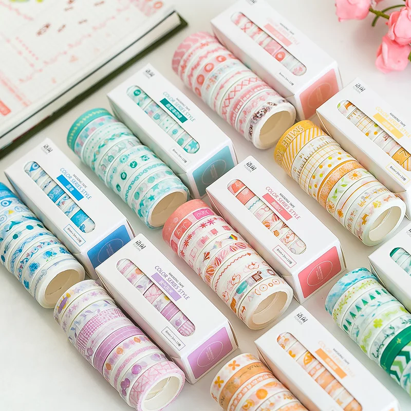 10 шт./упак. Творческий Цвет комплект лента Washi DIY Скрапбукинг Стикеры этикетки