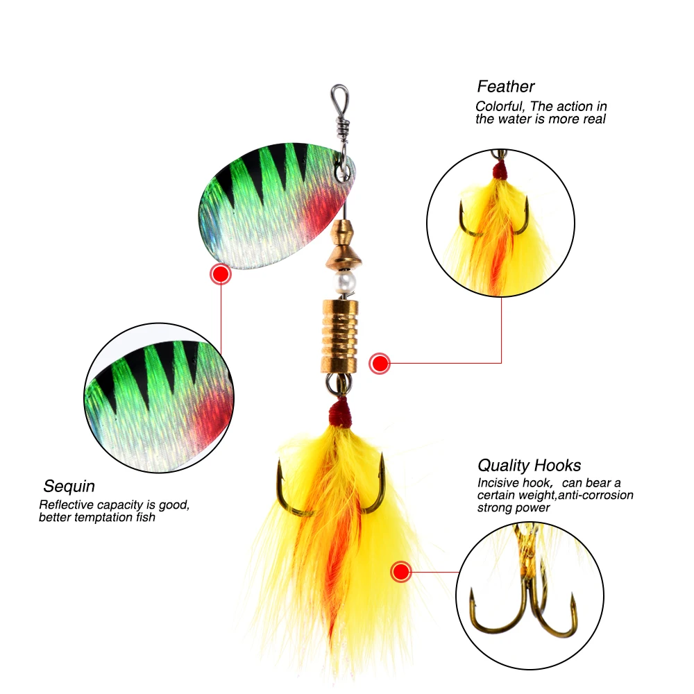 Peche Спиннер рыболовные приманки воблеры и крутящиеся приманки джиг Shads для ловли нахлыстом Блестящий блесток форель ложка приманки с пером крюк Pesca