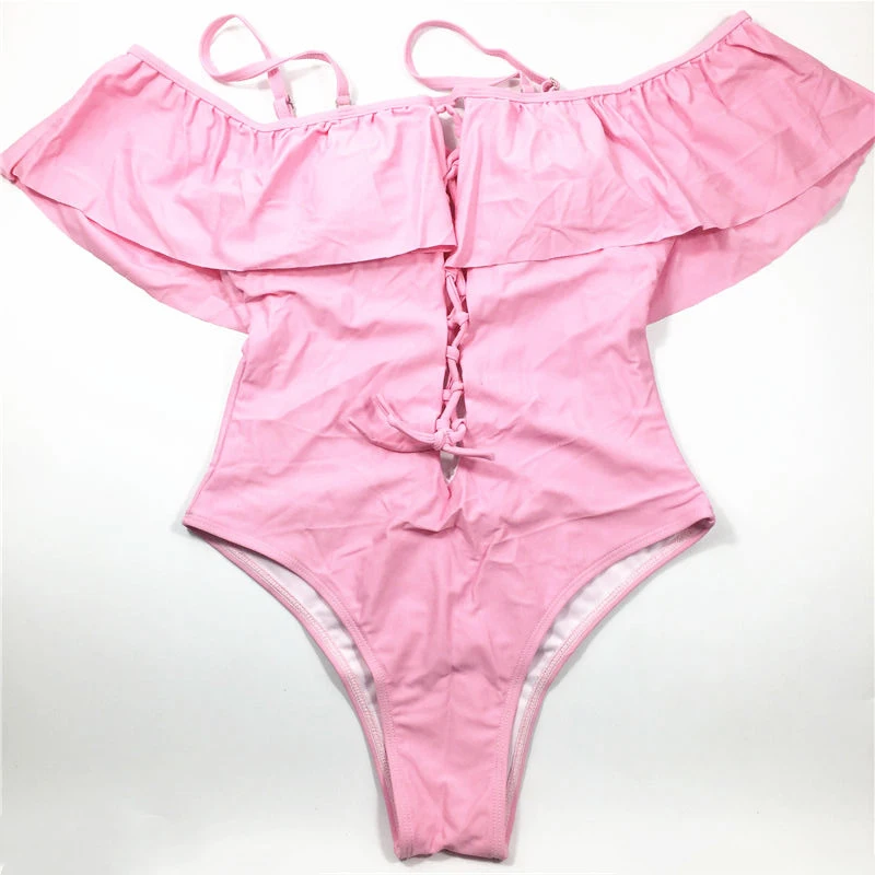light pink one piece bathing suit