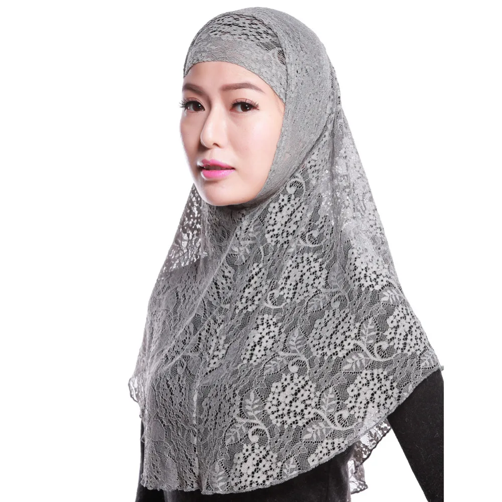 

2019 Cotton lace hijab for Muslim Womens two piece hat and scarf set khimar dubai arab Turkey Islamic ladies hijab cap