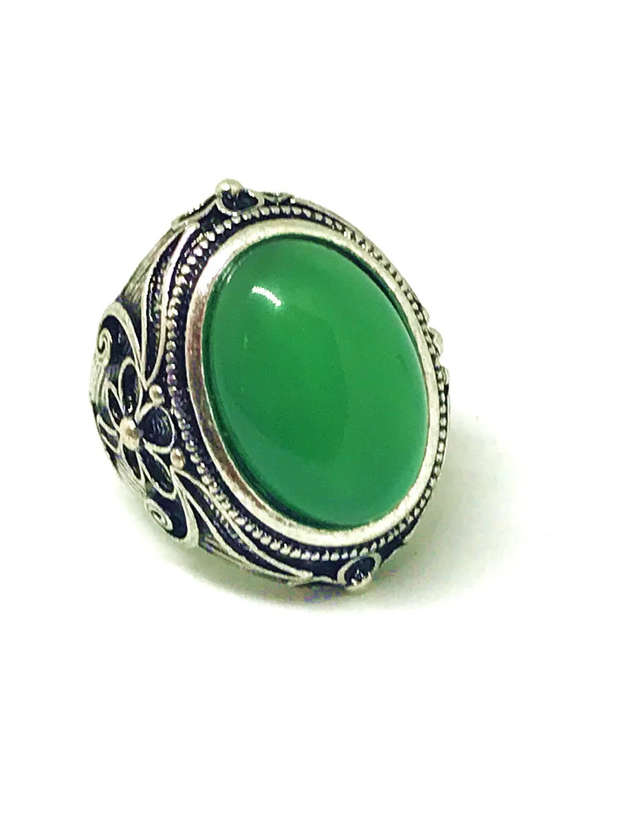 Koraba натуральные зеленые китайские ювелирные изделия драгоценный камень кольцо нефрит Размер 7 камни для женщин ювелирные изделия изумруд Свадьба обручение - Цвет камня: 925silver2