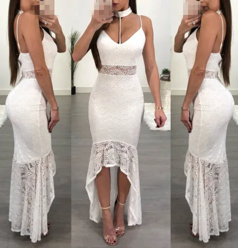 

Women Ladies Sleeveless Lace Embroidered Chiffon Dress Long Party Pageant Wedding Bridal Formal Summer Dress