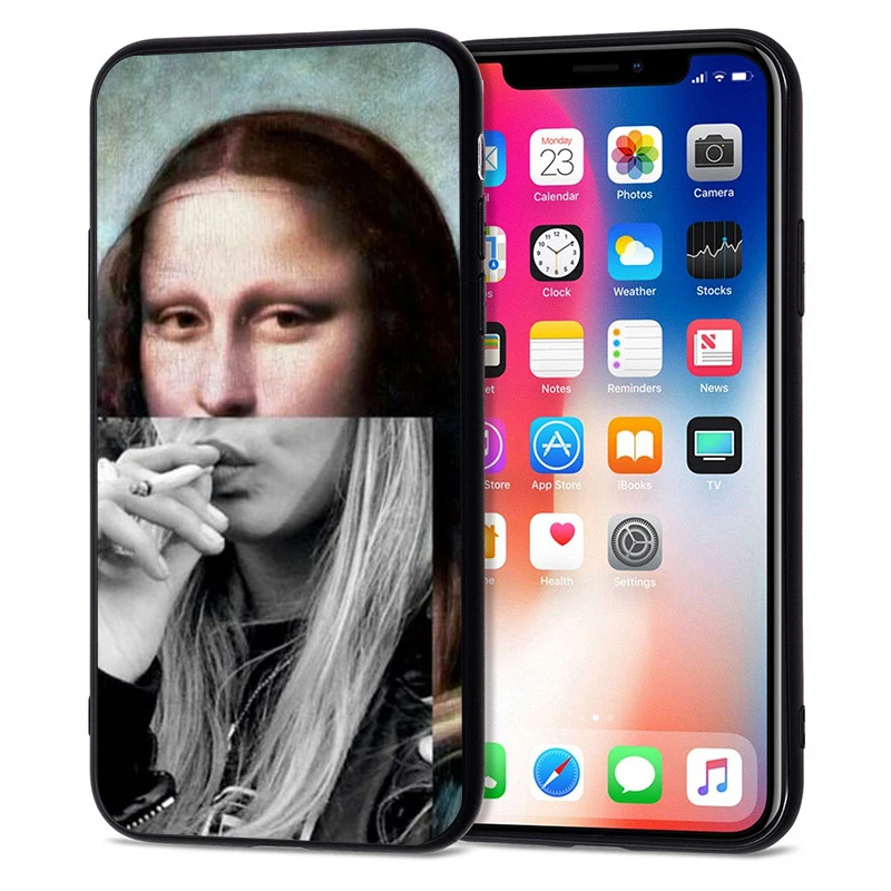 

For Funda iPhone 7 Case Funny Mona Lisa smoking Art Cover for iphone 5 5S 6 6S 7 8 Plus X XS Max XR for Soft TPU Capa