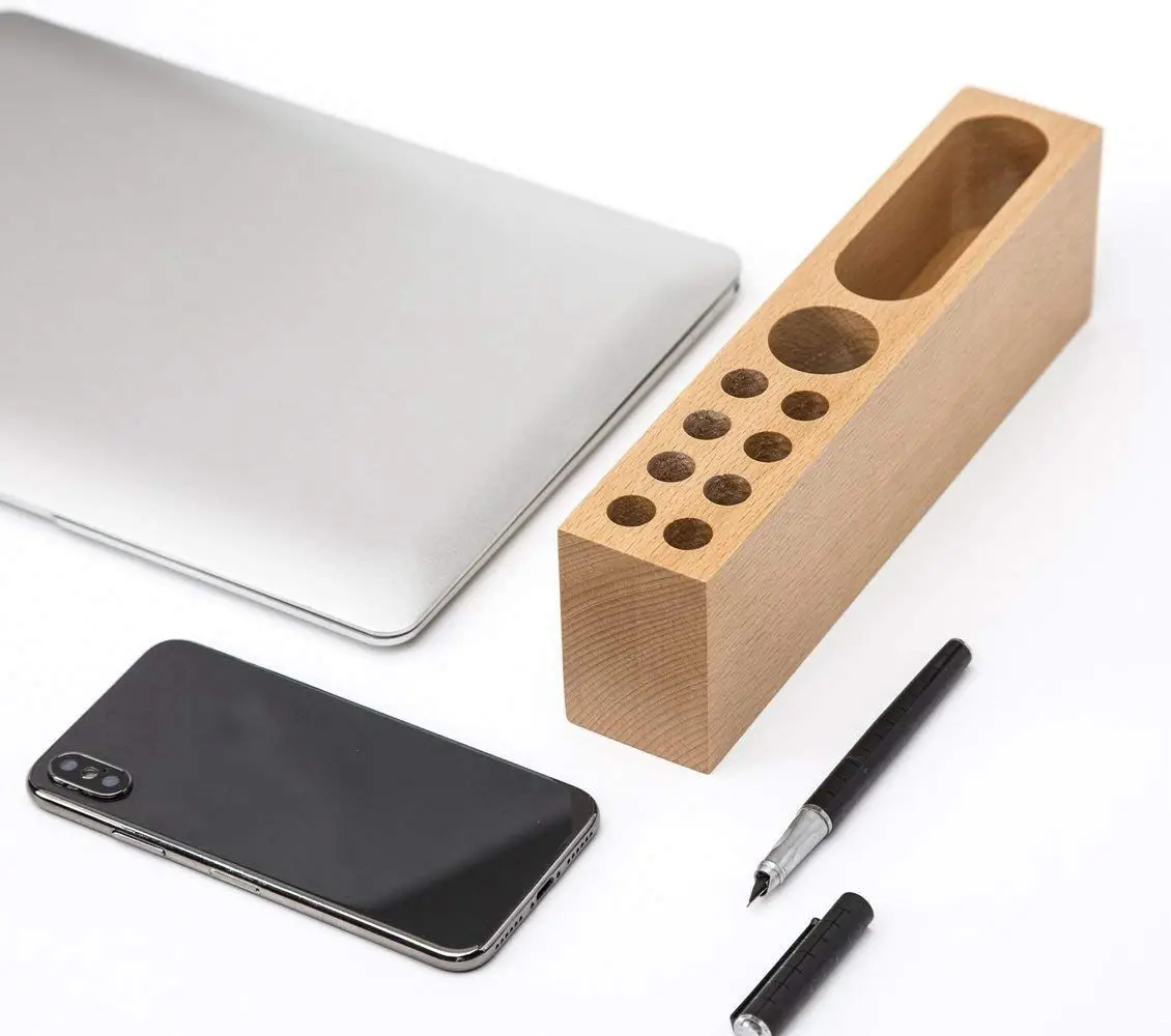 Канцелярские принадлежности настольные коробка для хранения канцтоваров твердой древесины подставка для ручек, мобильного телефона