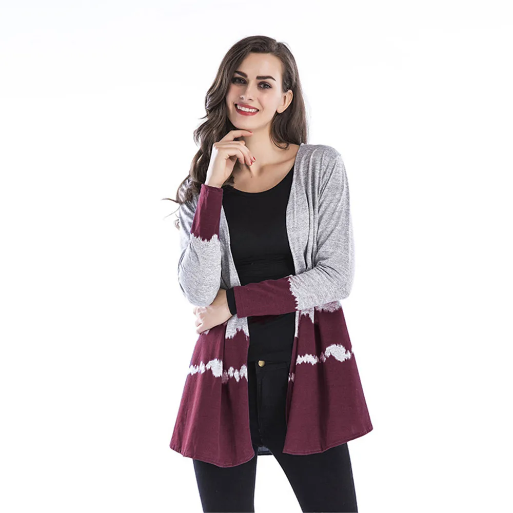 2018 Autumn Mid-length Knit Cardigan Women's Gradient Color collarless Casual Jacket Outerwear Coat