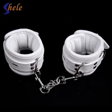 1 Pair Black PU Leather Hand Cuffs Couple Restraint Bondage Chain Sex Toys for Men