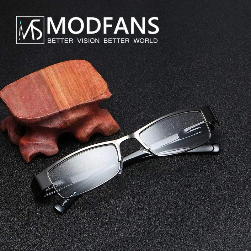 

Men Alloy Reading Glasses Half Frame Metal Glass Male Black Retro Business Square Designer Hyperopia Prescription Eyeglasses