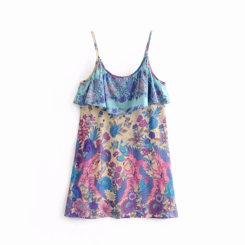 Women's Clothing Dress 2019 Polyester Round Neck Ruffled Sling Dress Ms Summer Street Sexy Leisure Temperament Clothing