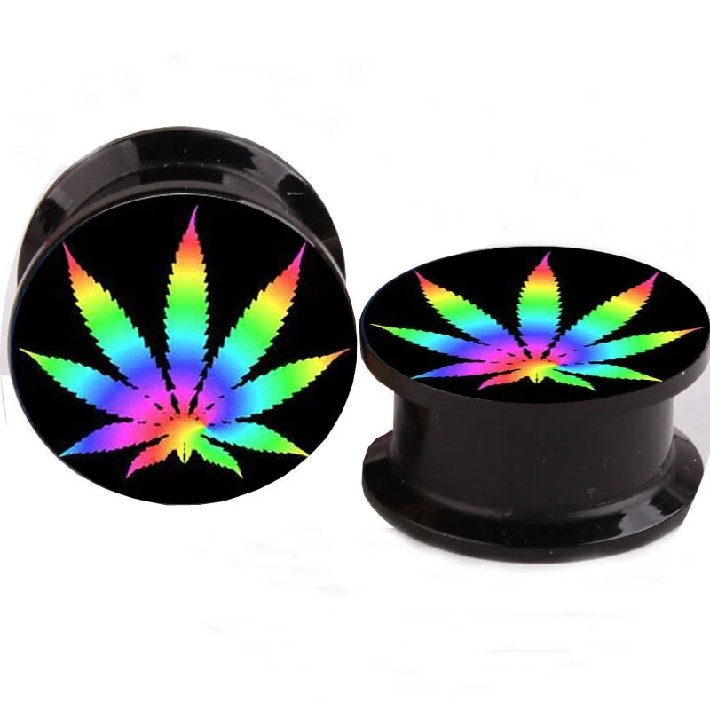 

2pcs Acrylic Colourful leaf Weed Ear Gauges Plugs And Tunnels Stretching Expander Double Flared Saddle Body piercing Jewelry