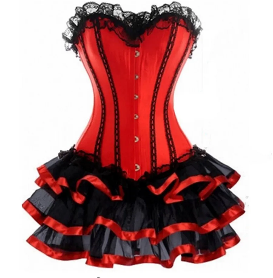 Red Sexy Stripe Overbust Corset And Mini Skirt Christmas Lingerie