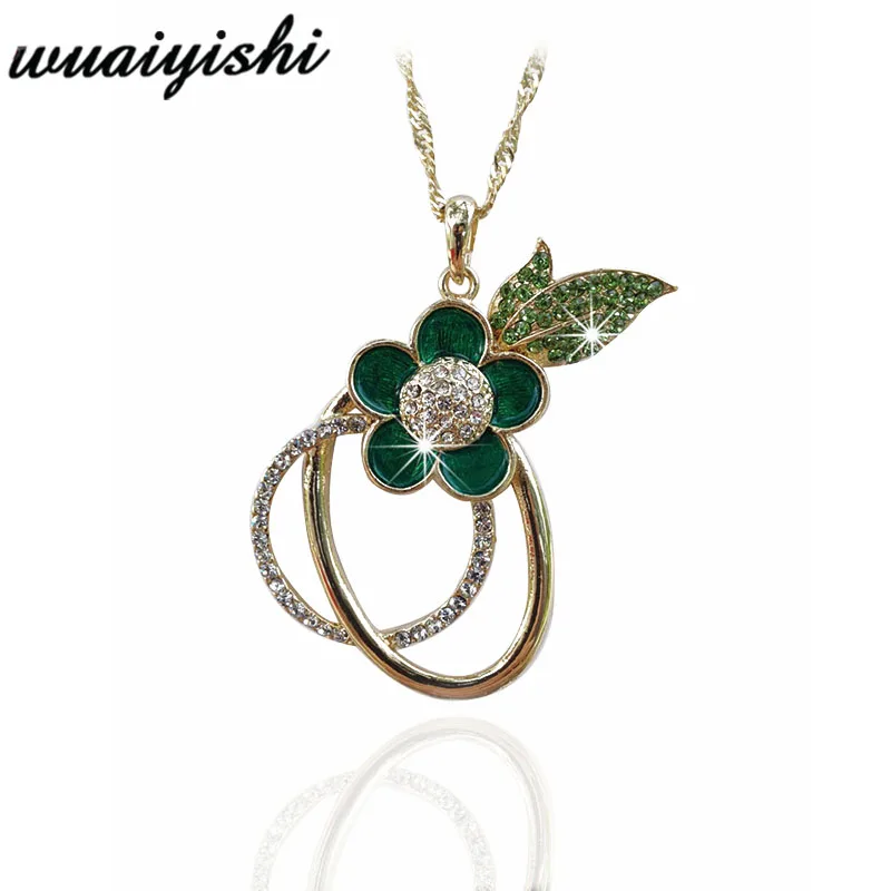 

2019 fashion necklace retro hot sale gift exquisite green flower style charm pendant silver ladies wild jewelry pendant trend