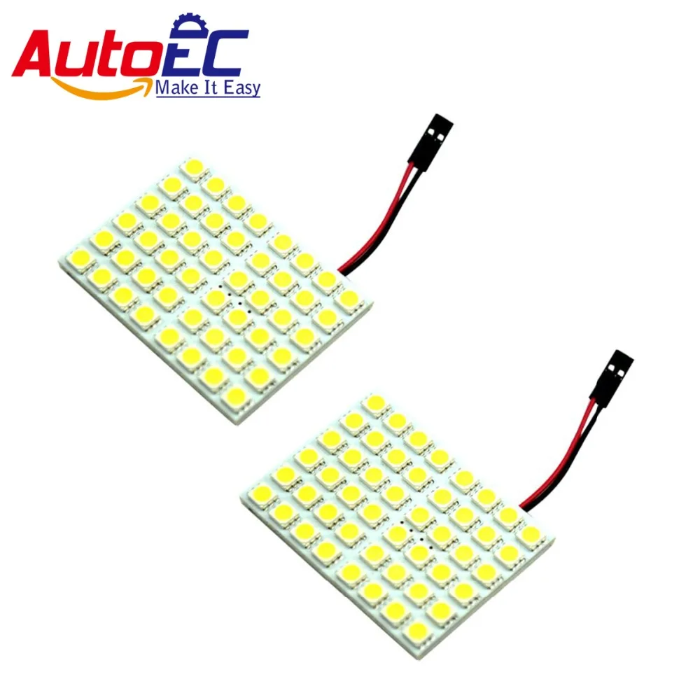 

AutoEC 100x Dome Panel Light 48 SMD 5050 LED Car Interior Roof Map Dome Reading light with Festoon T10 ba9s 12V #LL13