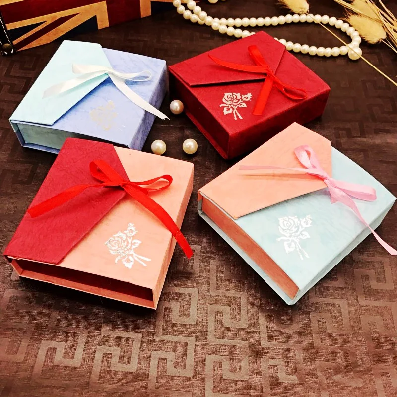 Jewelry packaging gift box2pcs9*9*3cm cute red powder purple-blue earring box wholesale bracelet ring zhiku | Украшения и