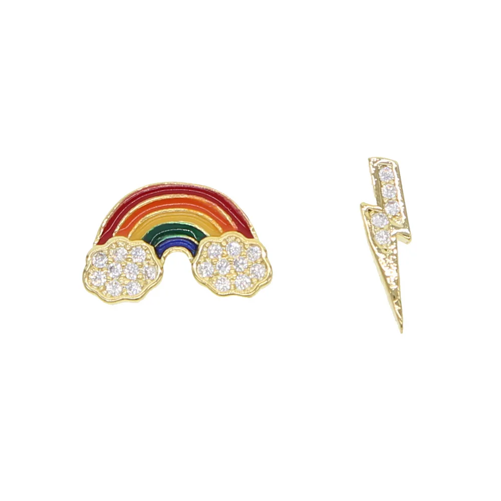 

2019 summer cz lightning rainbow stud earring 2 color paved clear colourful CZ minimal delicate girl ladies fashion gift jewelry