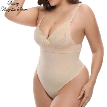 

SAUCY ANGELIA Women Waist Trainer Strap Bodycon Corsets Cincher Push Up Overbust Body Shaper Control Thong Bodysuits Plus Size