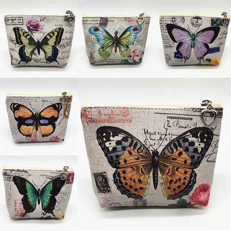Новые милые бабочки студентов портмоне детей из PU искусственной кожи на молнии Кошелек Для женщин бумажник животных Key Card сумка дети