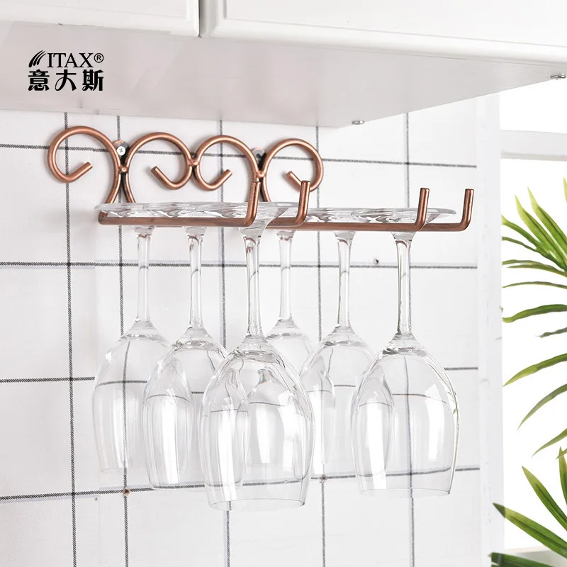Wall-mounted double-row red wine cup rack hanging upside-down and elevated kitchen restanrant holder | Обустройство дома