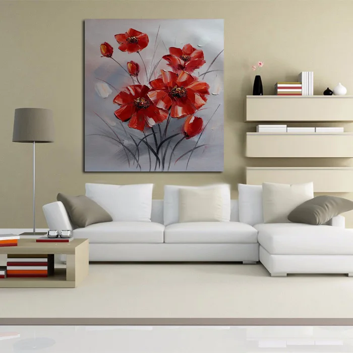 New Decorative Oil Paintings Wall Picture Simple Red Flowers Art New Decorative Oil Paintings Wall Picture Simple Red Flowers Art Modern Abstract Home Decor Best Quality For In Painting Calligraphy From