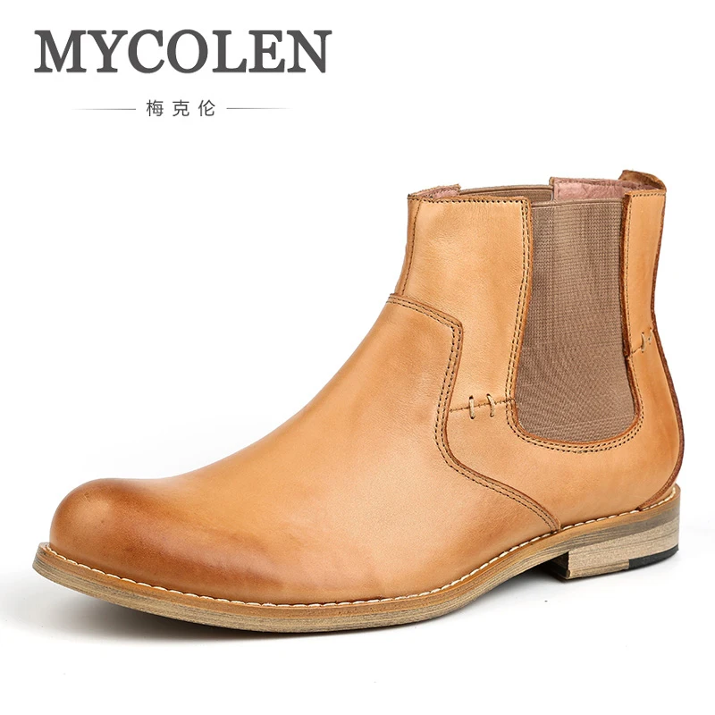 

MYCOLEN High Quality Mens Leather Ankle Boots New Winter Slip On Chelsea Boots British Retro Man Footwear Casual Shoes