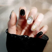 Женские сексуальные накладные ногти в стиле панк, Женская мраморная блестящая искусственная жемчужина, накладные ногти, корейский стиль, круглый головной гвоздь, художественные инструменты с клеем