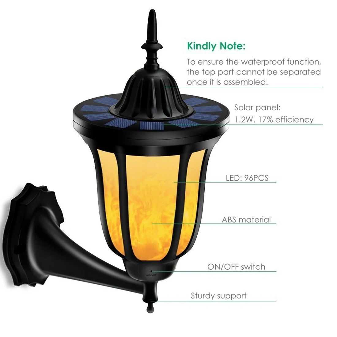 

Solar Lights Flashing Wall Lights 96 LED Outdoor Dancing Flame Lights Garden Home Wireless Waterproof