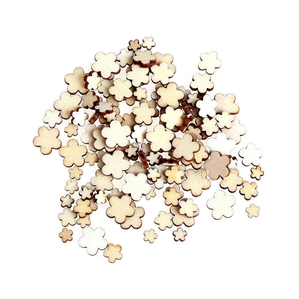 

100pcs Wood Plum Blossoms Mixed Size Flowers Button Sewing Scrapbooking Handraft Hair Pin Wedding Home Decoration Wood DIY Craft
