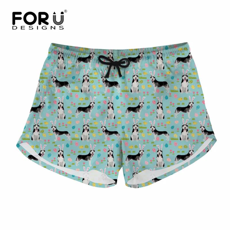 FORUDESIGNS Casual Summer Short for Female Husky Pattern Elastic Loose