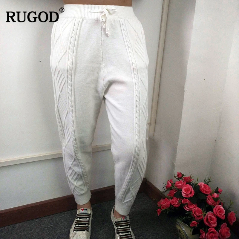 

RUGOD Fashion New Solid Lace-up Women Trousers Soft Elastic Waist Loose Pants Warm Stretchable Knitted Pantalones Mujer