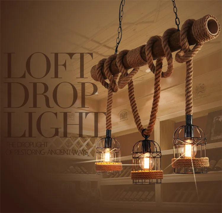 YUENSLIGHTING Лофт винтажные подвесные светильники пеньковая веревка бамбуковые железные подвесные светильники ручной вязки осветительные приборы