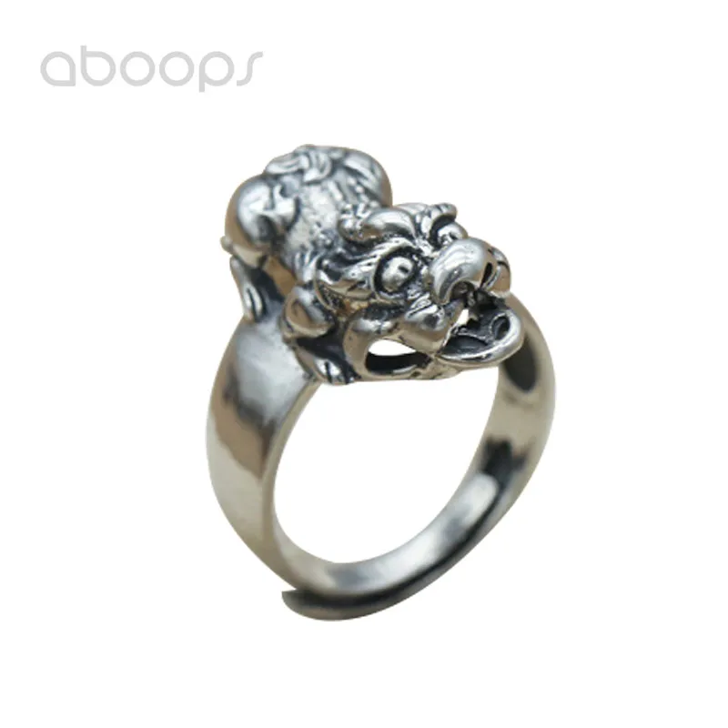 

Vintage 925 Sterling Silver Chinese Mythical Creature PIXIU Ring for Men Boys Adjustable Free Shipping