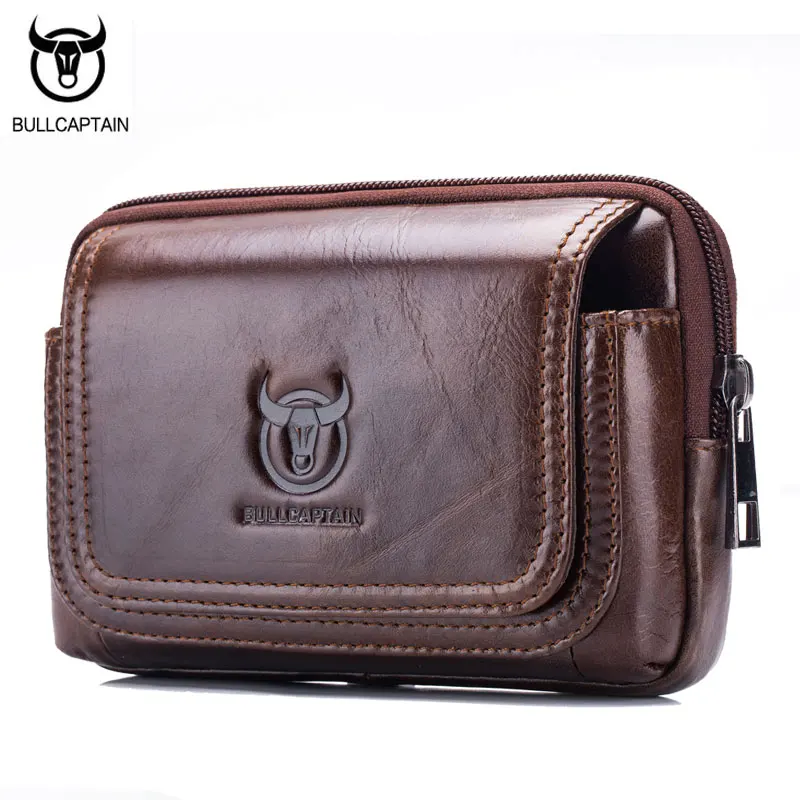 

BULL CAPTAIN Male Purse Leisure Sling Bag Small Pocket New Men Waist Bag Leather Sling Cigarette Bag inch Mobile Phone Bag BU15