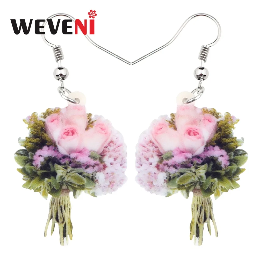 

WEVENI Original Acrylic Pink Rose Flower Earrings Drop Dangle Trendy Trendy Jewelry For Women Girls Wedding Gift Bijoux Charms