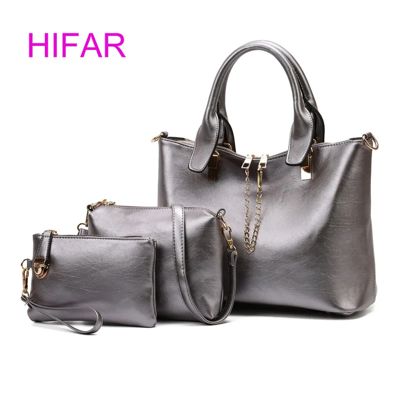 

HIFAR Soft Women Bag Sets 3 Pieces Vintage Leather Women Handbag Female Shoulder Bag Messenger Bag Women Clutch Wallet
