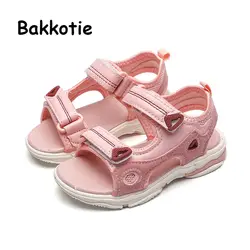 Bakkotie/2019 г. летняя детская пляжная обувь новые модные мягкие спортивные сандалии для маленьких мальчиков розовые дышащие Нескользящие