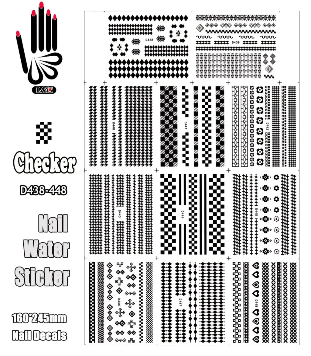 11 листов/партия художественная наклейка D438-448 классический вид черная наклейка для дизайна ногтей Наклейка для украшения ногтей(11 видов конструкций в 1