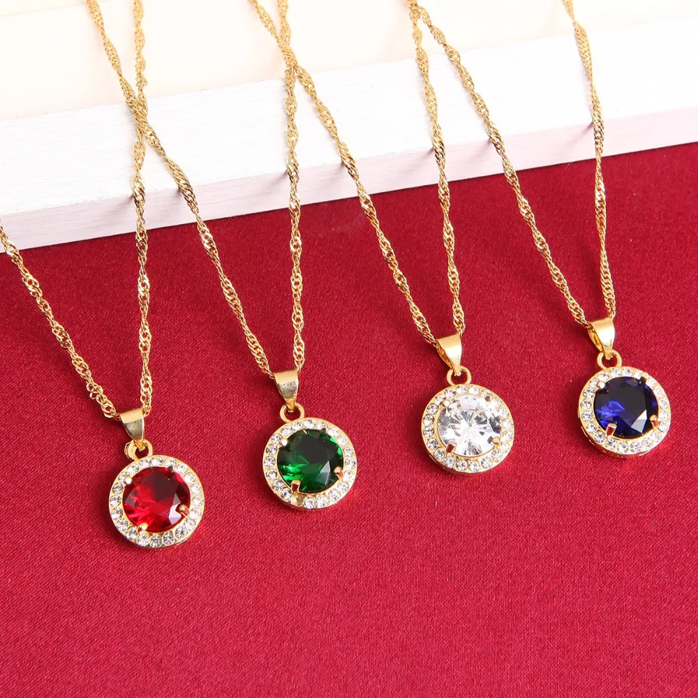 Новые модные подвески красный синий зеленый кристалл циркон 24K|f pendant|jewelry gold