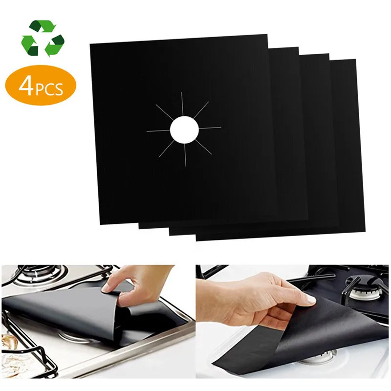 

Reusable Aluminum Foil 4PCS/Lot Gas Stove Protectors Gas Burner Covers Liner Mat Pad Non Stick Home Kitchen Tool Accessory