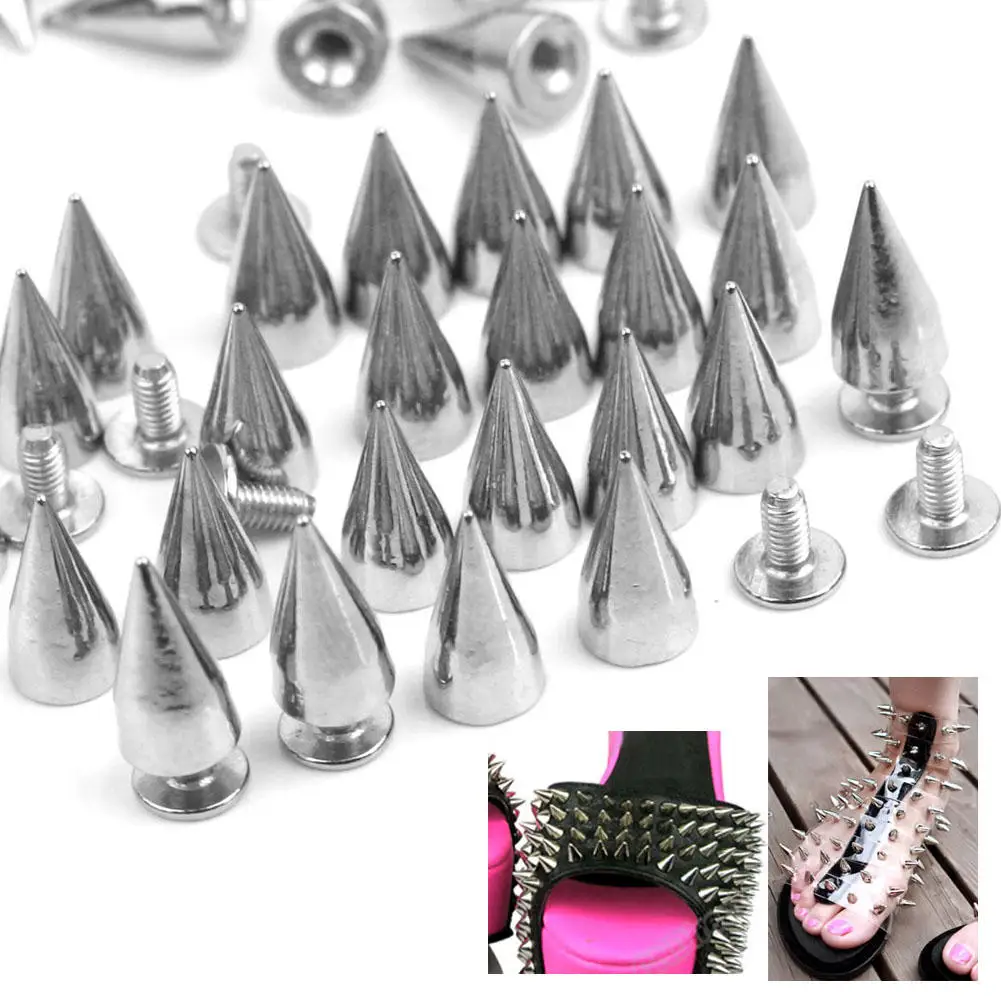 

100pcs/Lot 14mm Silver Tone Metal Cone Bullet Spikes Screwback Studs Rivets Spots Leathercraft DIY Belt Shoes Clothes Decoration