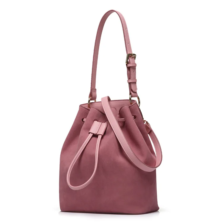 Fashion small pink drawstring bucket bag deisnger high quality PU
